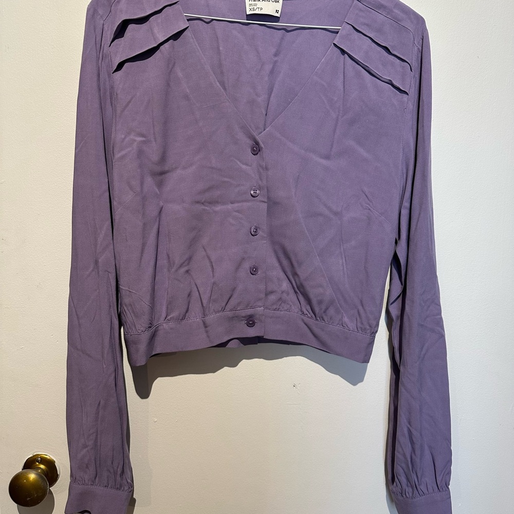 Frank & Oak Lavender Button-Front Long Sleeve Blouse